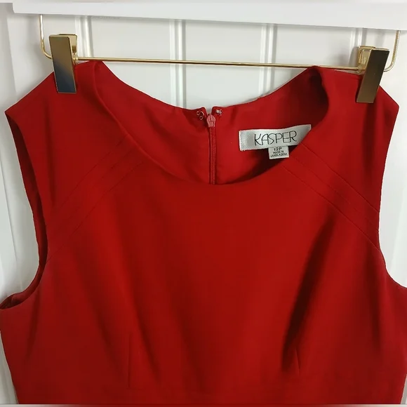 Kasper Red Sheath Midi Dress Crew Neck Sleeveless - Picture 3 of 4